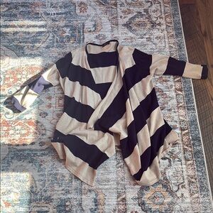 Elegant Navy and Tan Striped Women's Cardigan